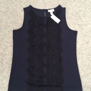 Navy and black lace sleeveless blouse. NWT.